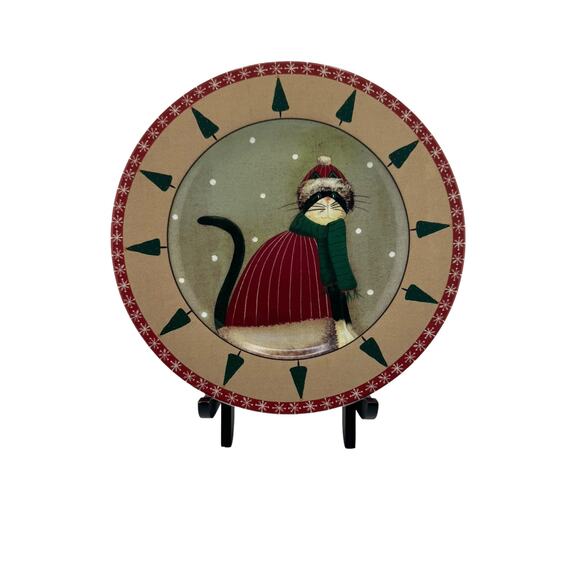 Vintage Sakura Fiddlestix Holiday Cats Stoneware Salad Plates Set of 4 - Picture 5 of 6